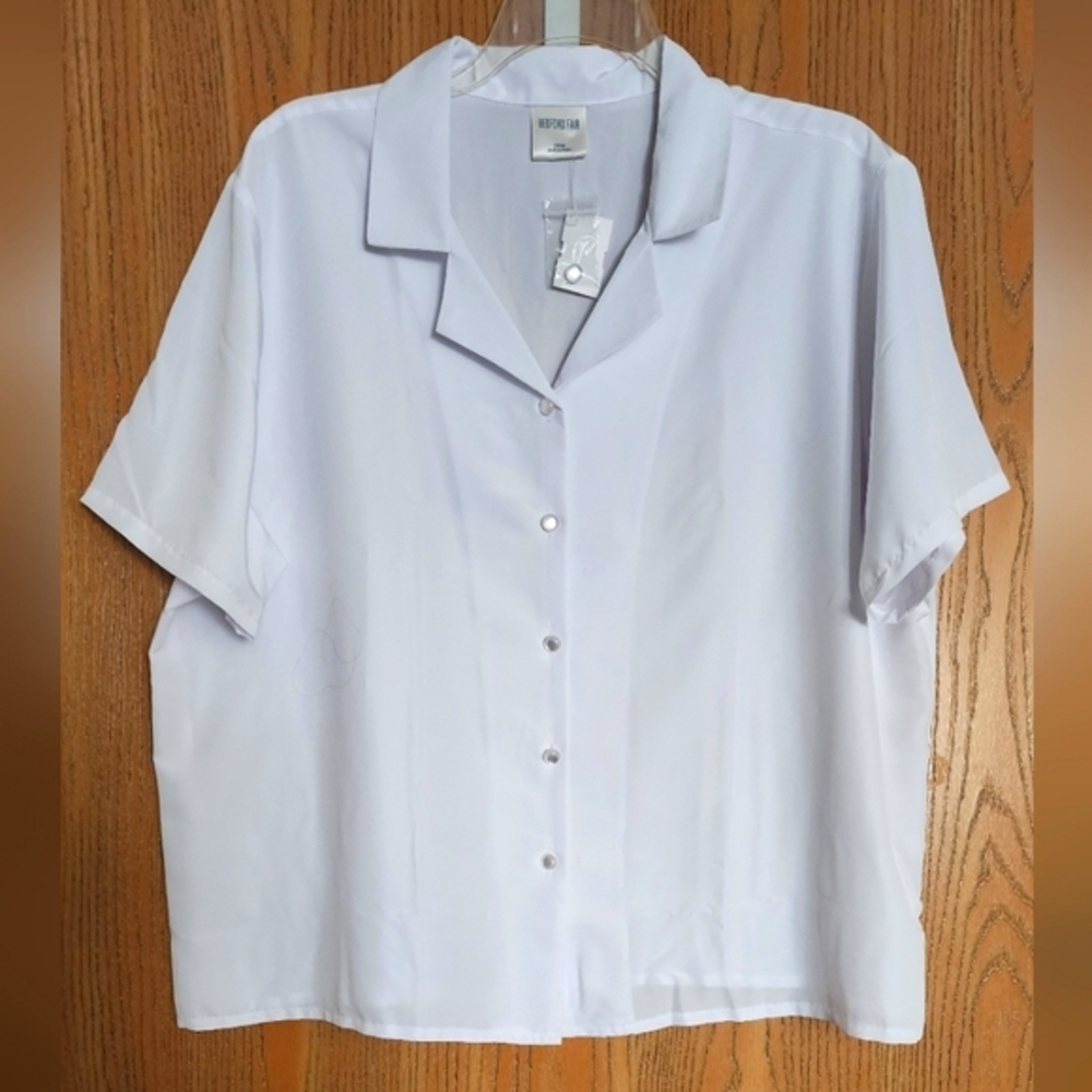 Bedford Fair Plus Size Women's White Button Short Sleeve Blouse Sz 26W (NWT)
